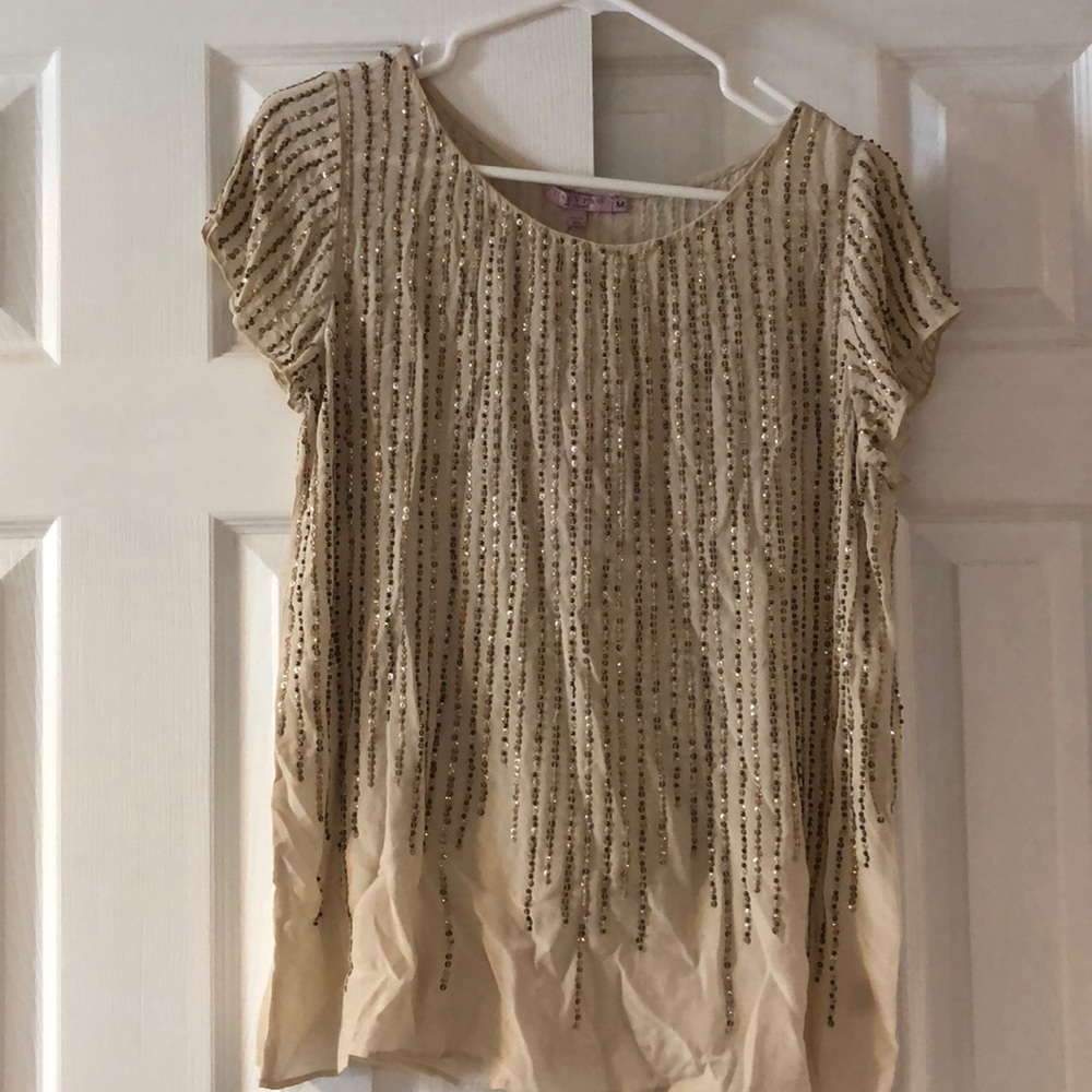 NWT Calypso Modera Sequin Silk Top- tan medium